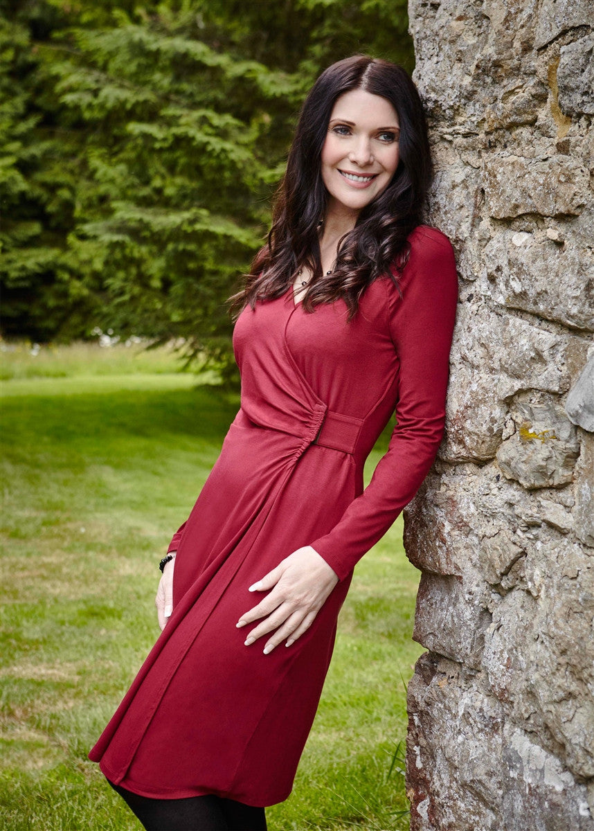 Su Jersey Dragon Red Wrap Dress - Velcro Fastening | The Able Label